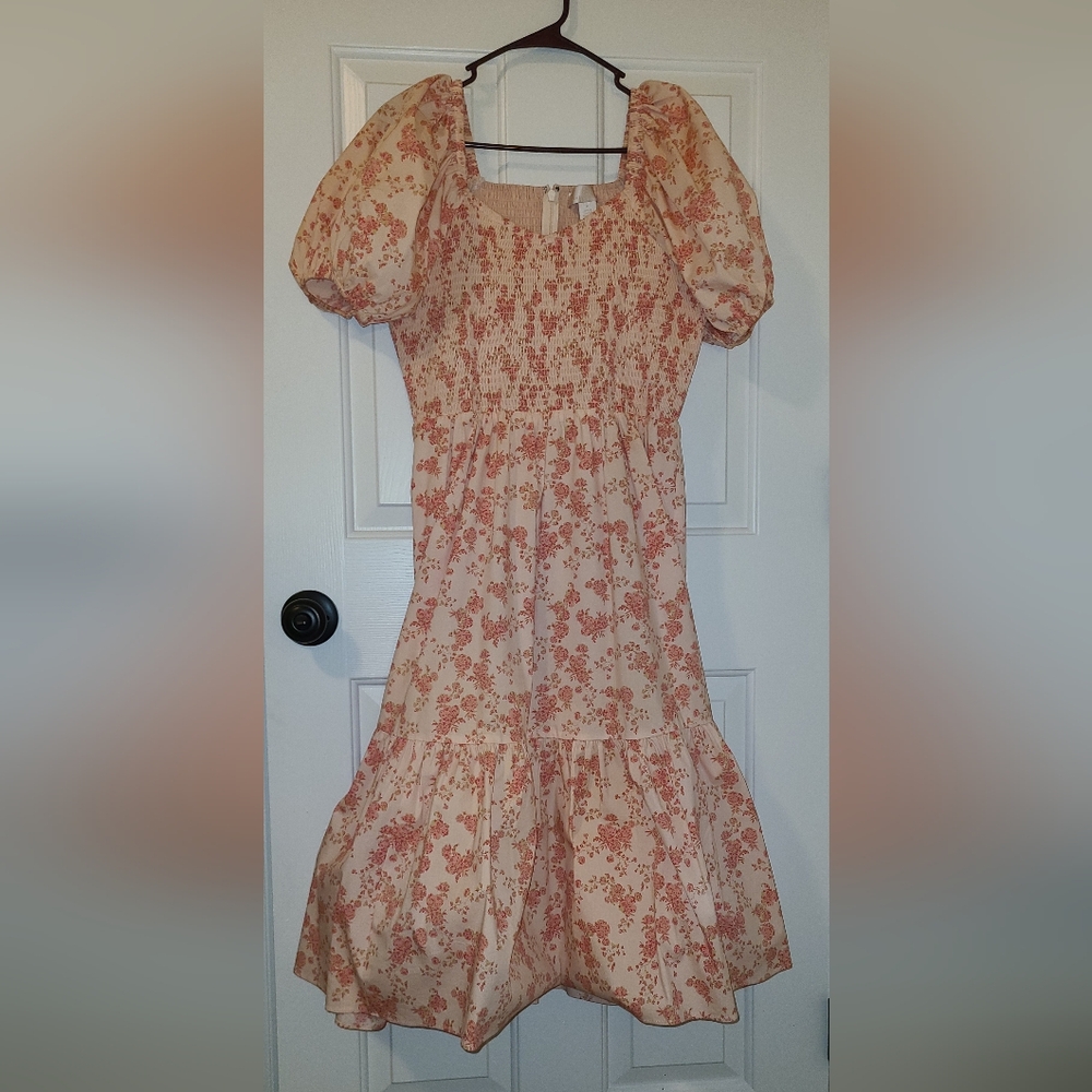 Rachel Parcel Floral Pink Puff Sleeve Dress, Smocked Bodice, Size M-L - Picture 11 of 11